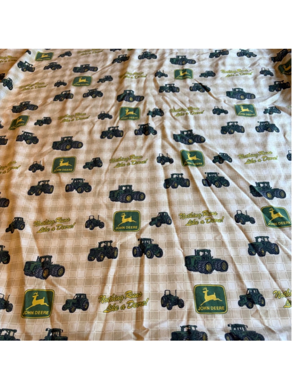 Vintage John Deere Twin Fitted Bed Sheet Brown Green Tractor Cutter Fabric